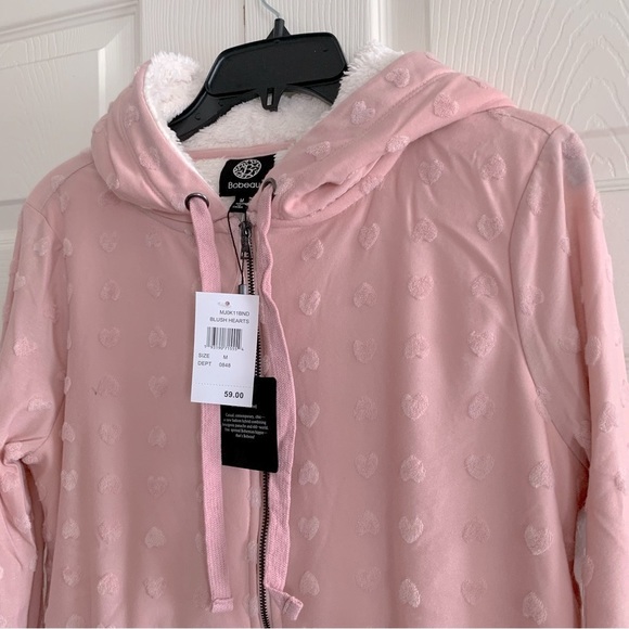 Bobeau Blush Hearts Zip Up Hooded Jacquard Jacket - Picture 7 of 8